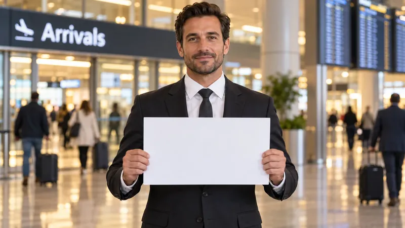 Driver holding a name sign in the arrivals hall